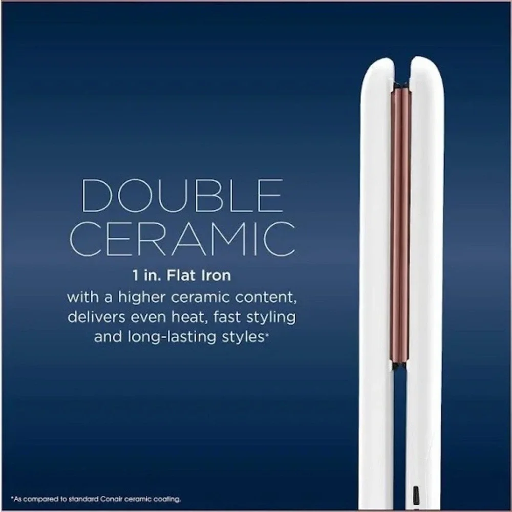 Conair Double Ceramic 1 inch Flat Iron White Rose Gold CS221‎ 5 Heat Settings